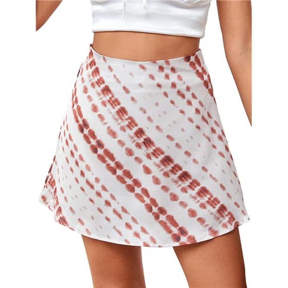 Women's Casual Floral Print Satin Silk High Waist Zipper Mini Short Skirt